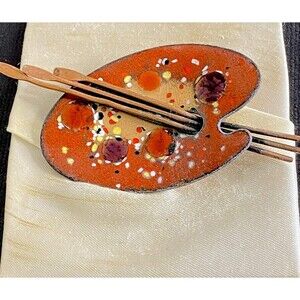 RENOIR MATISSE VINTAGE ENAMEL COPPER PAINT ARTIST PALETTE BROOCH PIN